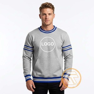 เสื้อสเวตเชิ้ตคอกลมสีเทาสำหรับผู้ชาย ลายทางสีน้ำเงิน มีกระเป๋า ทรงปกติ สวมใส่สบาย ผลิตจากผ้าฝ้ายฟลีซ 100% แห้งเร็ว ระบายอากาศได้ดี เหมาะสำหรับฤดูหนาว - Product Image 4
