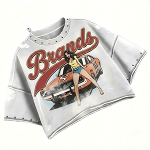 Camiseta Corta con Gráficos Lavados Personalizados Glory, Nuevo Estilo de Moda, Mangas Cortas, Tela Ecológica, Camiseta con Pedrería para Unisex - Product Image 3