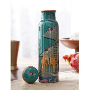 Botella de Agua de Cobre de Lujo con Estampado Mediterráneo Azul, con Tapa, Termo Portátil de Viaje - Product Image 3