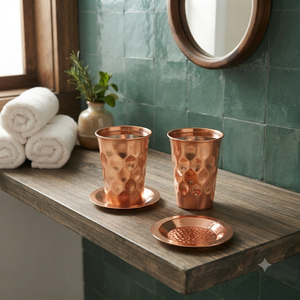 Ensemble de gobelets en cuivre martelé avec sous-verres en cuivre, verres à boire ayurvédiques faits à la main pour l'eau, le jus, le whisky, le bar, la maison, l'hôtel - Product Image 5