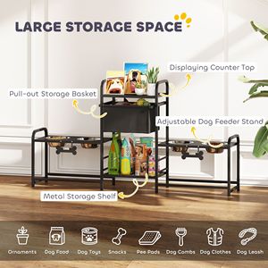 Supporto per Ciotole per Cani a 3 Livelli Regolabili, Nero, con 2 Stazioni di Alimentazione e Cestino Portaoggetti per Alimentazione Multilivello degli Animali Domestici - Product Image 4