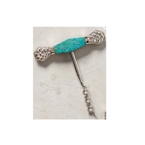 Tire-bouchon de luxe fait main avec incrustation de turquoise et poignée en T, ouvre-bouteille manuel en métal argenté de qualité supérieure, accessoires de bar, cadeaux - Product Image 1