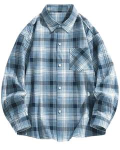 Camisa casual a cuadros azul claro para hombre, de algodón y poliéster, manga larga, con botones, para venta al por mayor, OEM, exportación, cadena de suministro - Product Image 1