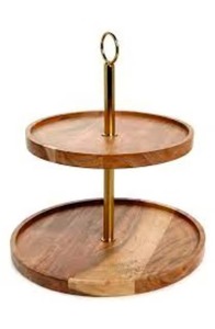 Plateau de service rond en métal à deux niveaux avec support pour présentation de desserts de fête, style vintage, design solide – Offre spéciale - Product Image 2