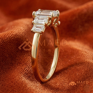 14K/18K Solid Gold Emerald Cut Moissanite/Diamond Engagement Ring for Women, Five Stone <b>Step</b> Cut Side Diamond Ring - Product Image 2
