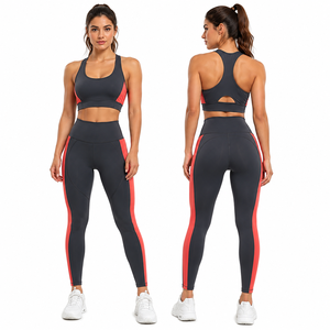Ensemble 2 pièces personnalisé éco-responsable extensible dans quatre directions pour femme : soutien-gorge de sport taille haute et leggings – Vêtements de sport OEM, marque privée, vente en gros - Product Image 1