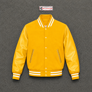 FASHION GOLD VARSITY <b>Jacket</b> Casual Turn-down Collar Regular Fit Solid STREETWEAR <b>LEATHER</b> SLEEVE VARSITY <b>JACKET</b> Color Button Clos - Product Image 5