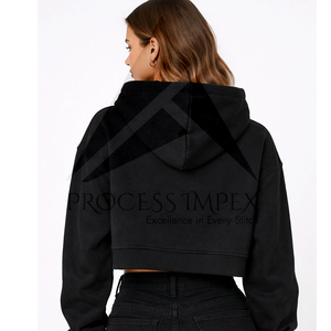 Sweat-shirt à capuche court noir pour femme, imprimé Soft Power, décontracté, en coton, avec poches, pour l'automne - Product Image 6