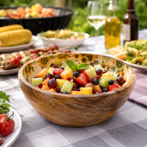 Ensemble de saladiers en bois de manguier faits à la main de qualité supérieure avec finition imprimée émail tournesol, bols de service en bois, vaisselle de cuisine sans danger pour les aliments - Product Image 2