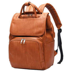 Sac à dos à langer vintage en cuir véritable personnalisé par le fabricant, convertible en sac de voyage pour bébé, avec fermeture éclair, poignée souple et grande capacité - Product Image 3