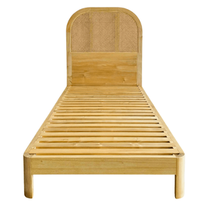 Lit plateforme en bois massif de style transitionnel avec tête de lit en rotin et sommier à lattes – Écologique, durable et confortable pour la chambre à coucher - Product Image 2