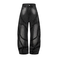 Vente en gros de jeans pour hommes coupe bootcut, style urbain, coupe ajustée, extensible, avec broderie et impression personnalisées, lavable, écologique, vintage, effet délavé