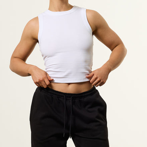 Top Corto Blanco Acanalado para Mujer, Cuello Redondo, Casual, Tejido de Punto, Spandex y Algodón, Transpirable, Color Sólido, Corte Corto - Product Image 4