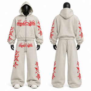 Conjunto de chándal de ropa deportiva con capucha, estampado de estrellas rojas, manga larga, sudadera y pantalones de algodón de ajuste holgado, para otoño - Product Image 1