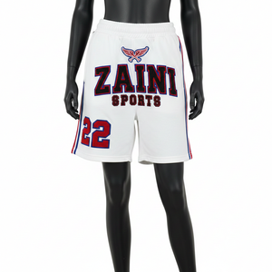 Shorts de baloncesto de felpa de algodón y poliéster premium, paneles laterales blancos, rojos y azules, bordado chenille, logotipo personalizado, shorts para mujer - Product Image 5