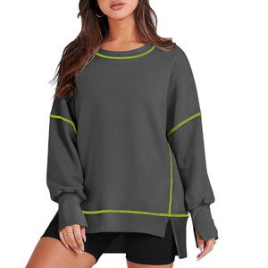 Sweat-shirt surdimensionné en coton épais pour femme, col rond, manches longues, épaules tombantes, idéal pour l'hiver et les loisirs en extérieur - Product Image 2