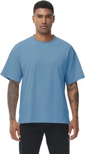 เสื้อยืดคอกลมแขนสั้นสีฟ้าอ่อนสำหรับผู้ชาย ผ้าฝ้ายเจอร์ซีย์ 100% ทรงปกติ สวมใส่สบาย สีพื้น ระบายอากาศได้ดี ดีไซน์แบบถัก - Product Image 2
