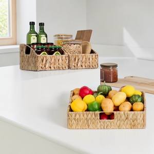 Lot de 3 paniers de rangement trapézoïdaux en jacinthe tressée ISLA pour étagères de garde-manger, bacs de rangement en osier polyvalents pour la maison, vente en gros - Product Image 1