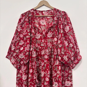 Vestido Midi Informal para Mujer, 100% Algodón Tejido, Estampado Floral Liso/Sólido, Detalles Estructurales, Manga Corta, Cintura Imperio, Estilo Babydoll - Product Image 2