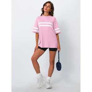 Queen Womens 2025 verano Casual Tops moda camisetas de gran tamaño con cuello holgado bloque de Color media manga ropa transpirable - Product Image 4