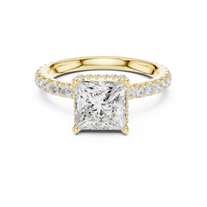 Bague de fiançailles Vinson Project en moissanite taille princesse, style Art Déco, avec pavé, en or jaune et acier inoxydable, bijou raffiné, cadeau - Product Image 1