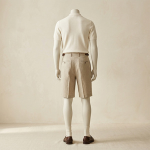 Ensemble short et chemise à manches courtes pour homme REDDITO, en polyester/coton tricoté, imprimé par transfert thermique, avec logo sur le devant, couleur unie beige. - Product Image 3