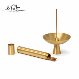 Porta Incienso de Latón con Base y Tubo de Almacenamiento, Plato Redondo Moderno, Soporte Decorativo para Fragancias del Hogar - Product Image 1