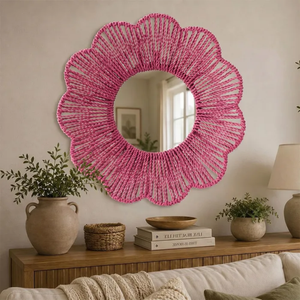 Nuevo Espejo Decorativo Redondo de Seagrass con Borde Festoneado para Sala de Estar, Dormitorio, Baño y Entrada, Procedente de Vietnam - Product Image 3