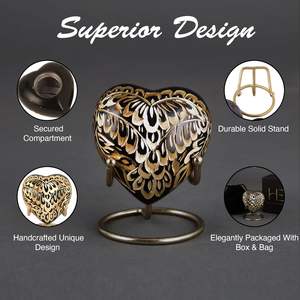 Urna Funeraria en Forma de Corazón, Dorada y Negra, con Soporte Metálico, Tallada a Mano, Urna Conmemorativa Moderna Personalizada para Seres Queridos - Product Image 6