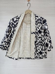 Cotton Kantha Boho Quilted Reversible Indian <b>Patchwork</b> Eco-Friendly Breathable Horn Button <b>Jacket</b> Handmade Ikat Print for Women - Product Image 6