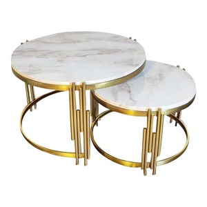Modern Marble Top Coffee <b>Table</b> Set With Gold Metal Frame <b>Nesting</b> Design For Living Room Furniture - Product Image 3