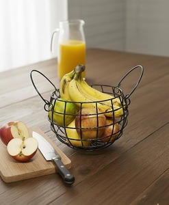 Panier de rangement moderne en fer avec poignées, design rond pour le comptoir de cuisine, rangement alimentaire - Product Image 1