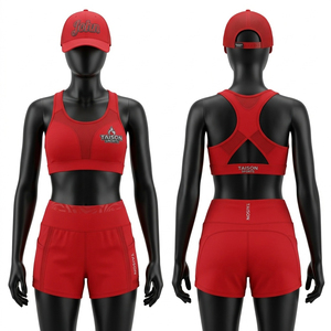 Ensemble de sport rouge en coton 100% de qualité supérieure, short de boxe 260g avec empiècements en maille, logo personnalisé par transfert thermique, imperméable et respirant - Product Image 1