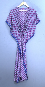V-Neck Loose Printed Casual <b>Dress</b> with Tie Front Geometric Pattern <b>Short</b> Sleeve <b>Winter</b> Ladies Midi Length Woven Polyester - Product Image 2