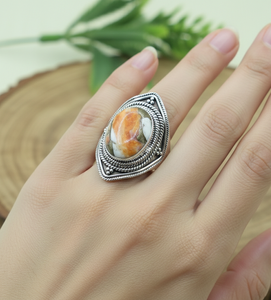 Bague en argent sterling 925 avec pierre précieuse turquoise multi-couleurs, faite à la main, style vintage bohème, plaquée or rose et or jaune - Product Image 3