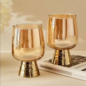 Portavelas de Cristal Ámbar con Base de Metal Dorado Martillado, Decoración Ecológica Hecha a Mano para el Hogar, para Navidad y Pascua - Product Image 2