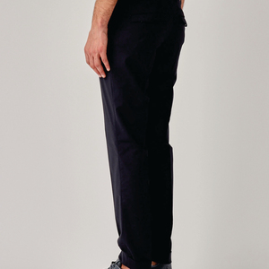 Men Navy Straight Fit Casual <b>Trousers</b> Mid <b>Waist</b> Button Fly Anti-Wrinkle Logo On Right Leg - Product Image 4