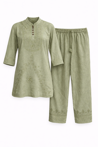 Conjunto de Dos Piezas de Viscosa Bordada para Mujer, Top y Pantalones Casuales, Fabricante - Product Image 3