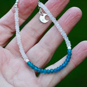Natural Neon Blue Apatite Moonstone Bracelet Sterling Silver Handmade Gemstone Jewelry Gift For Women - Product Image 2