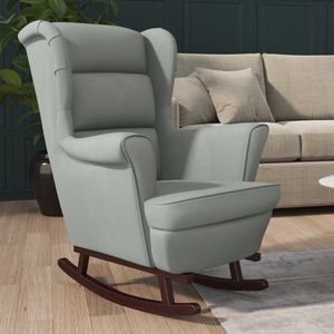 Fauteuil à bascule en velours gris clair, bois de caoutchouc massif avec mousse standard pour salon - Product Image 1