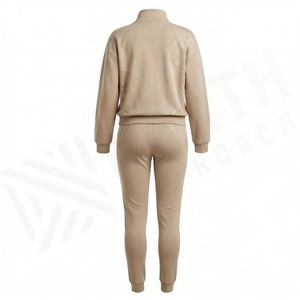 Ensemble de survêtement demi-zippé pour femme, couleur unie, avec poches latérales, respirant, tenue décontractée pour le jogging, sweat-shirt long pour l'automne - Product Image 4