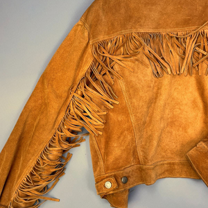 Best Looking OEM Service <b>Men's</b> Winter Casual Fringe <b>Suede</b> Leather <b>Jacket</b> High Quality Genuine Western Style Stand Collar Cowboy - Product Image 6