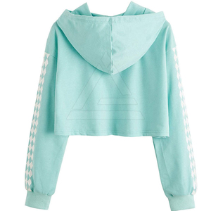 <b>Women's</b> Mint Green Hooded Sweatshirt Regular Sleeve Knitted Geometric <b>Pattern</b> Short Length Breathable Casual Wear - Product Image 1