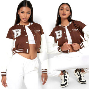 Veste universitaire tendance et élégante pour femmes, coupe courte, avec lettres, col rabattu, manches longues, de haute qualité, pour l'hiver. - Product Image 2
