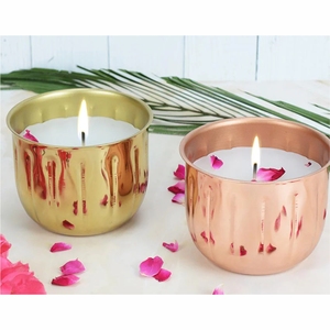 OEM Custom Electroplated Metallic Candle <b>Cup</b> Bulk Gold Ribbed Aluminum Scented Candle Tin Jar Wholesale Candle Containers Jars - Product Image 1