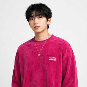 Oneten Apparel Men Solid <b>Pink</b> Corduroy Crewneck <b>Sweatshirt</b> and Wide Leg Pants Tracksuit Set - Product Image 6