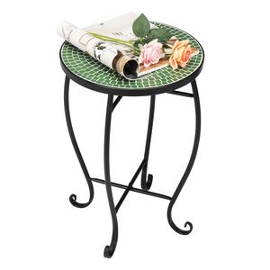 Table de bistrot ronde en mosaïque de fleurs vertes - Product Image 3