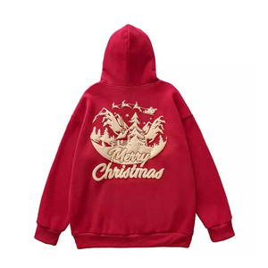 Sweat-shirt à capuche rouge en coton et polyester pour l'hiver, logo en relief, impression 3D personnalisée, sweat-shirt en polaire pour homme, OEM - Product Image 2
