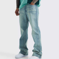 Jean en denim délavé coupe droite personnalisé pour homme, style vintage décontracté, toutes saisons, avec détails boutonnés et patchwork