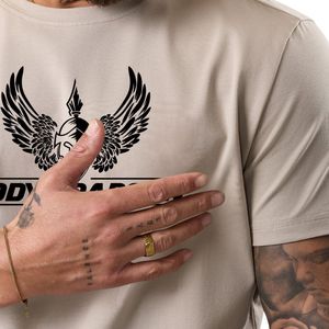 เสื้อยืดเจอร์ซีย์คลาสสิกสีเบจสำหรับผู้ชายแขนสั้นน้ำหนักเบาเสื้อยืดออกกำลังกายระบายอากาศได้ดีวิ่งออกกำลังกายชุดกีฬาลำลอง - Product Image 4